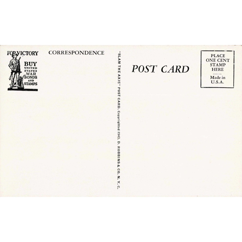 Vintage 1943 Slam The Axis WWII Satirical Postcard D. Robbins & Co Russia Trip - Picture 2 of 2